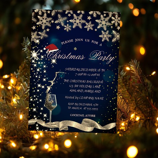 Invitation Sparkle,Glass,Snowflakes Blue Corporate Christmas
