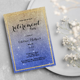 Invitation Sparkle Gold Blue Ombre Parties scintillant Retrai