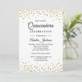 Invitation Sparkle Gold Confetti Quinceanera (Debout devant)