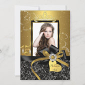 Invitation Sparkle Gold dentelle & Bow photo Quinceanera (Devant)
