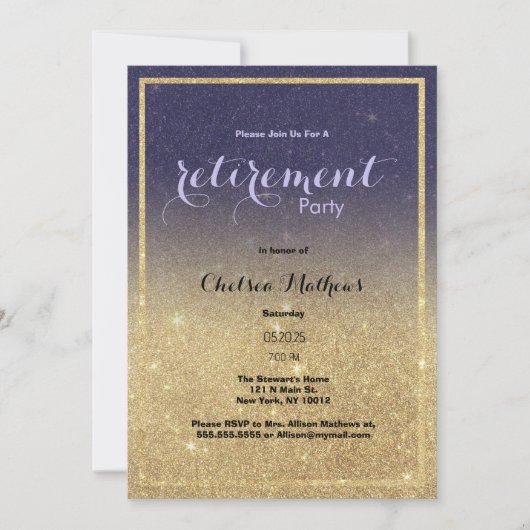 Invitation Sparkle Gold Purple Ombre Parties scintillant Part (Devant)