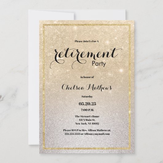 Invitation Sparkle Gold Silver Ombre Parties scintillant Retr (Devant)