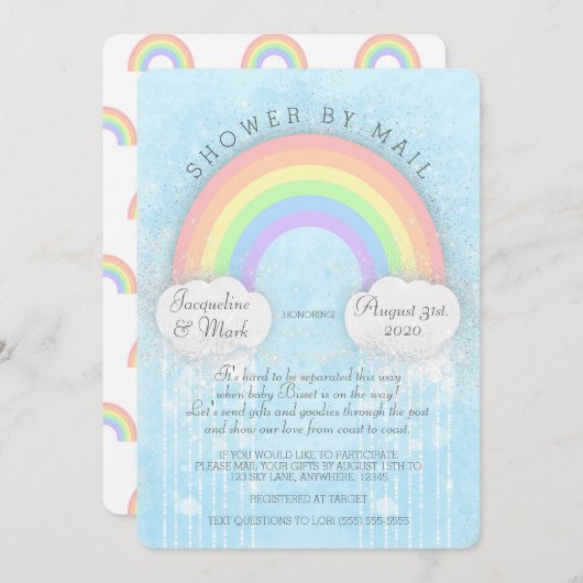 Invitation Sparkle Pastel Rainbow Douche Par Courrier Invitat (Devant / Derrière)