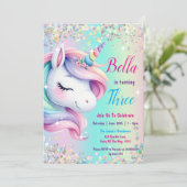 Invitation Sparkle Pastel Rainbow Unicorn Anniversaire Invita (Debout devant)