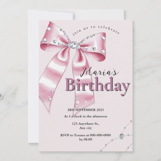 Invitation Sparkle Pink Coquette Bow 1st (Devant)