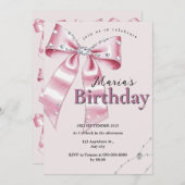 Invitation Sparkle Pink Coquette Bow 1st (Devant / Derrière)
