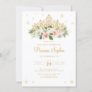 Invitation Sparkle Princess Floral Tiara Anniversaire