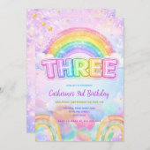 Invitation Sparkle Rainbow 3rd Birthday Party (Devant / Derrière)