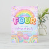 Invitation Sparkle Rainbow 4th Birthday Party (Debout devant)