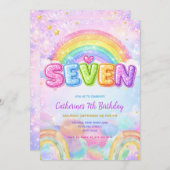 Invitation Sparkle Rainbow 7th Birthday Party (Devant / Derrière)