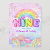 Invitation Sparkle Rainbow 9th Birthday Party (Devant / Derrière)