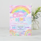 Invitation Sparkle Rainbow Cloud Nine Birthday Party (Debout devant)