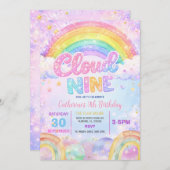 Invitation Sparkle Rainbow Cloud Nine Birthday Party (Devant / Derrière)