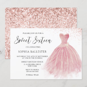 Invitation Sparkle Rose Gold Blush Gown Sweet 16 Party