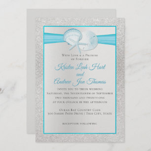 Invitation Sparkle Shells Tropical Blue Beach Wedding