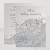 Invitation Sparkle Silver 25e Anniversaire de Mariage (Devant / Derrière)