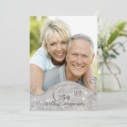Invitation Sparkle Silver 25e Anniversaire de Mariage (Debout devant)