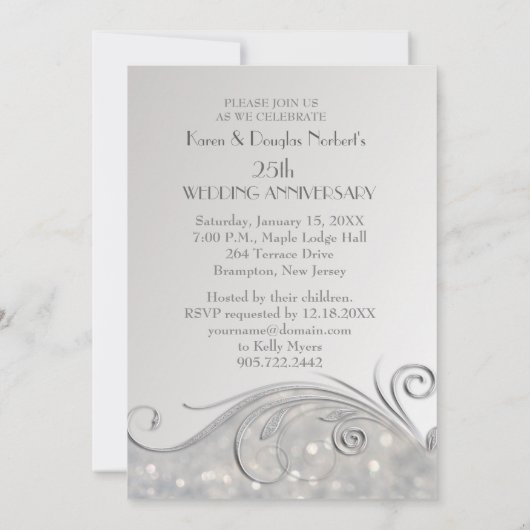 Invitation Sparkle Silver 25e Anniversaire de Mariage (Dos)