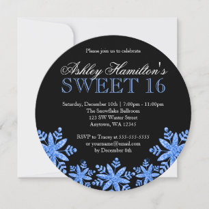 Invitation Sparkle Snowflakes Blue Sweet 16 Winter Wonderland