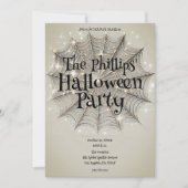 Invitation Sparkle Spiderweb Whimsical Tan Halloween Party (Devant)