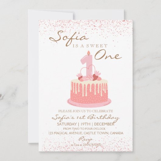 Invitation Sparkle Sweet Un 1er anniversaire fête (Devant)