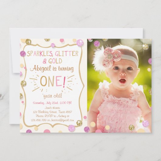 Invitation Sparkles Parties scintillant et Gold Birthday Invi (Devant)