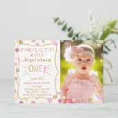 Invitation Sparkles Parties scintillant et Gold Birthday Invi (Debout devant)