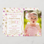 Invitation Sparkles Parties scintillant et Gold Birthday Invi (Devant / Derrière)