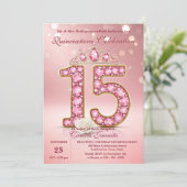 Invitation Sparkling Blush Pink 15 Tiara Rose Quinceañera (Debout devant)