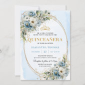 Invitation Sparkling Dusty Blue Gold Greenery 15th Birthday  (Devant)