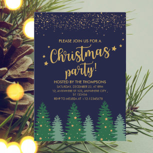 Invitation Sparkling Gold élégant Pine Tree Noël