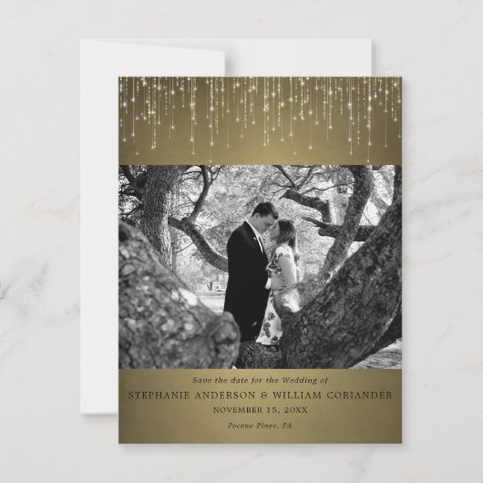 Invitation Sparkling Lights Gold Photo Enregistrer la date (Devant)