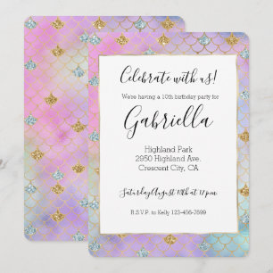 Invitation Sparkling Sirène Pailleté Aqua Or Rose Violet