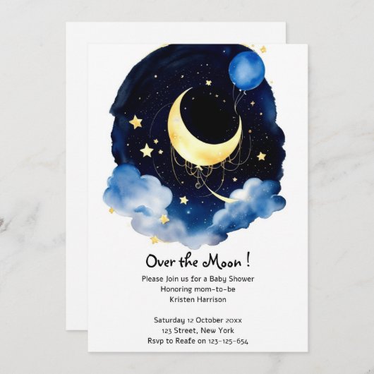Invitation Sparkling Sky Boy Baby shower Céleste Dreams (Devant / Derrière)