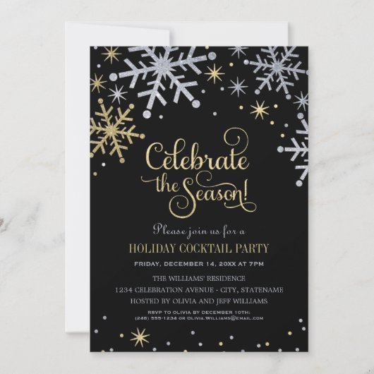 Invitation Sparkling Snowflakes Holiday Cocktail Party (Devant)