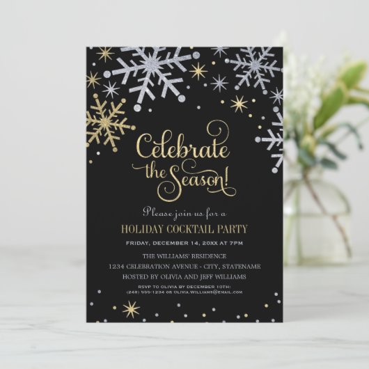 Invitation Sparkling Snowflakes Holiday Cocktail Party (Debout devant)