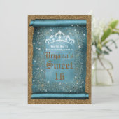 Invitation Sparkling turquoise & Gold Diamond Tiara Scroll Pa (Debout devant)