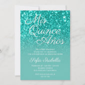 Invitation Sparkly Bokeh Parties scintillant Turquoise Ombre  (Devant)