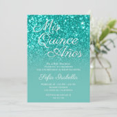 Invitation Sparkly Bokeh Parties scintillant Turquoise Ombre  (Debout devant)