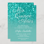 Invitation Sparkly Bokeh Parties scintillant Turquoise Ombre  (Devant / Derrière)