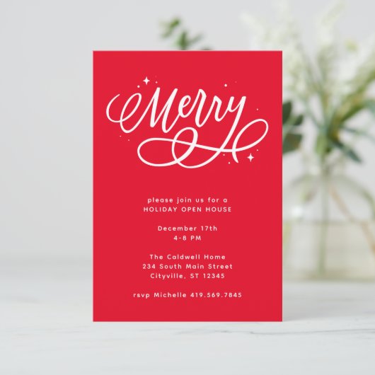 Invitation Sparkly Bubbly Script Merry Holiday (Debout devant)