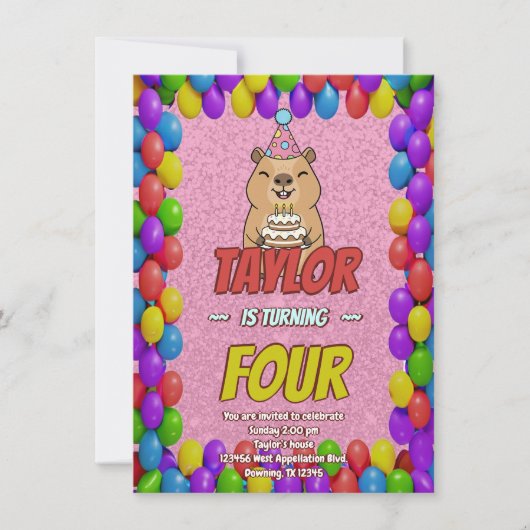 Invitation Sparkly Capybara Birthday Invite (Devant)