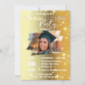 Invitation Sparkly Chic Gold Metallic Photo Graduation Party (Devant)
