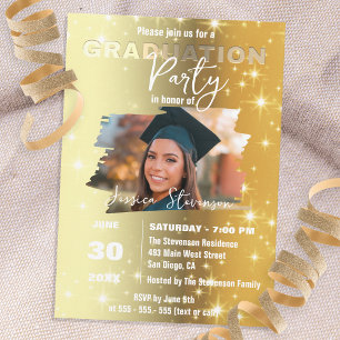 Invitation Sparkly Chic Gold Metallic Photo Graduation Party