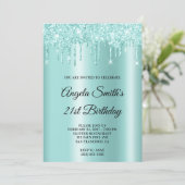 Invitation Sparkly Glittery Drips Light Teal Ombre (Debout devant)