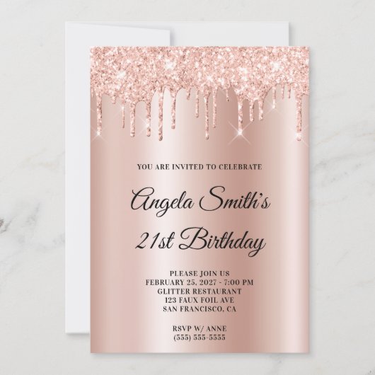 Invitation Sparkly Glittery Drips Rose Gold Ombre (Devant)