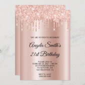 Invitation Sparkly Glittery Drips Rose Gold Ombre (Devant / Derrière)