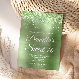 Invitation Sparkly Glittery Light Green Foil Sweet 16