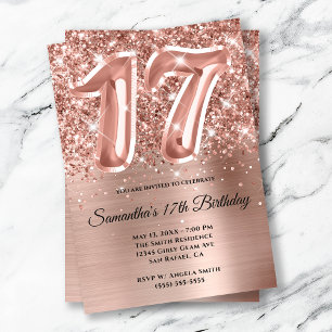 Invitation Sparkly Glittery Rose Gold Glam 17th Birthday