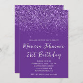 Invitation Sparkly Glittery Royal Purple 21e anniversaire (Devant / Derrière)